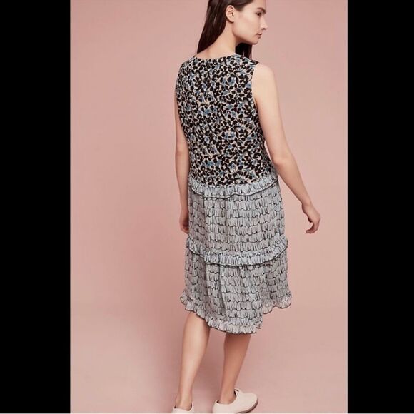 Anthropologie Blueflower Silk Swing Dress by Anna Sui Blue Motif-jj11 - Picture 2 of 9